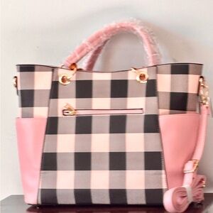 Mia K Collection NWT Pink and Black Checkered Women's Tote Bag